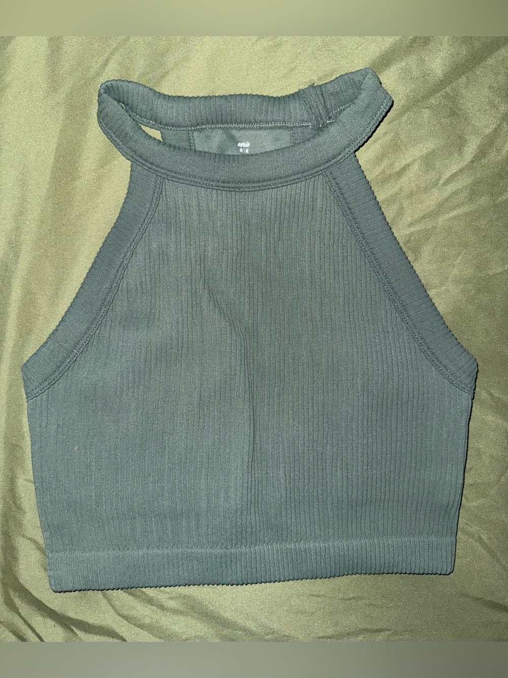 Aerie Ribbed High Neck Crop Tank Top - Teal